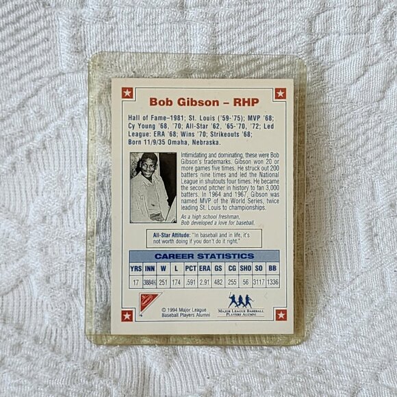 Bob Gibson Autographed 1994 Nabisco All-Star Legends Baseball Trading Card w/COA - Picture 2 of 3